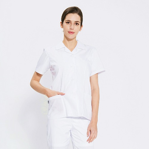 [위생복 반팔]  WOMEN Spandex Shirts (Short) - White